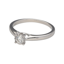 Load image into Gallery viewer, New 9ct White Gold &amp; Diamond Set Solitaire Ring in size P. The ring contains a real natural diamond which is 0.25ct but looks like 0.50ct due to the setting. The diamond is approximate clarity Si
