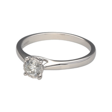 Load image into Gallery viewer, New 9ct White Gold &amp; Diamond Set Solitaire Ring in size P. The ring contains a real natural diamond which is 0.42ct but looks like 0.75ct due to the setting. The diamond is approximate clarity Si
