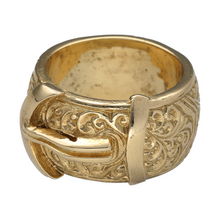 Load image into Gallery viewer, New 9ct Yellow Solid Gold Buckle Ring in size Z+1 with the weight 32.30 grams. The front of the ring is 16mm wide
