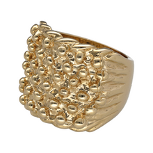 Load image into Gallery viewer, New 9ct Yellow Solid Gold Keeper Ring in size U with the weight 23.20 grams. The keeper is a six row and the front of the ring is 22mm high
