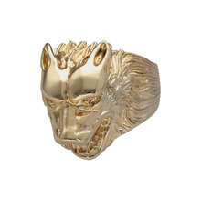 Load image into Gallery viewer, New 9ct Yellow Gold Wolf Ring in size W with the weight 17.90 grams. The front of the ring is 25mm high
