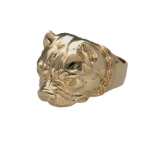 Load image into Gallery viewer, New 9ct Yellow Gold Bulldog Ring in size X to Y with the weight 31.90 grams. The front of the ring is 26mm high
