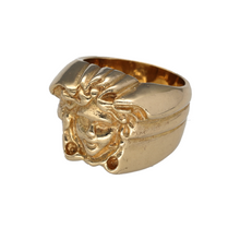 Load image into Gallery viewer, New 9ct Yellow Gold Medusa Face Ring in size O to P with the weight 22.70 grams. The front of the ring is 16mm high
