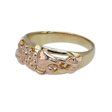 Load image into Gallery viewer, Preowned 9ct Yellow and Rose Welsh Gold Tree of Life Ring in size N with the weight 3.10 grams. The front of the band is 8mm high
