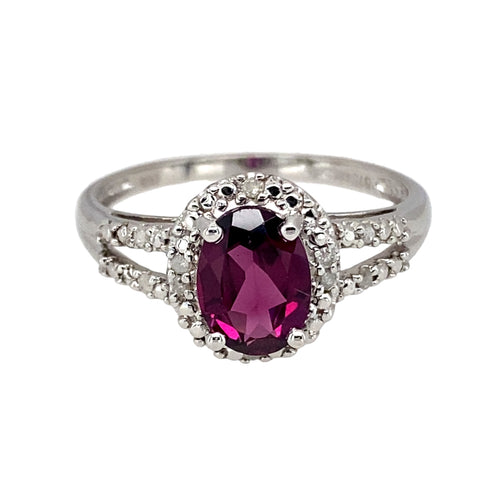 9ct White Gold & Pink Stone Set Halo Ring