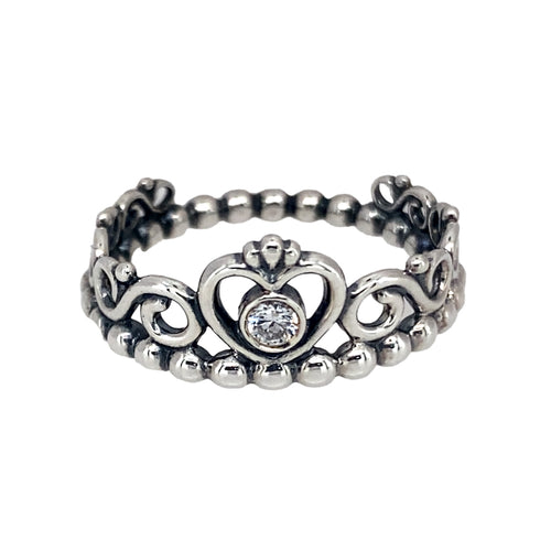 925 Silver & Cubic Zirconia Crown Pandora Ring