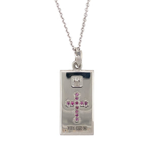 9ct White Gold & Ruby Set Cross Ingot 20" Necklace