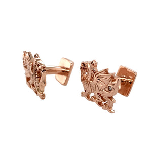 Preowned 9ct Rose Gold & Diamond Set Welsh Dragon Cufflinks with the weight 10.10 grams