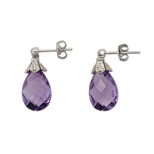 Load image into Gallery viewer, 9ct White Gold &amp; Purple Stone Dropper Earrings
