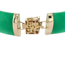 Load image into Gallery viewer, Preowned 14ct Gold &amp; Jade Bar Link 7.5&quot; Bracelet with the weight 18.50 grams. The jade stones are each 21mm by 13mm 
