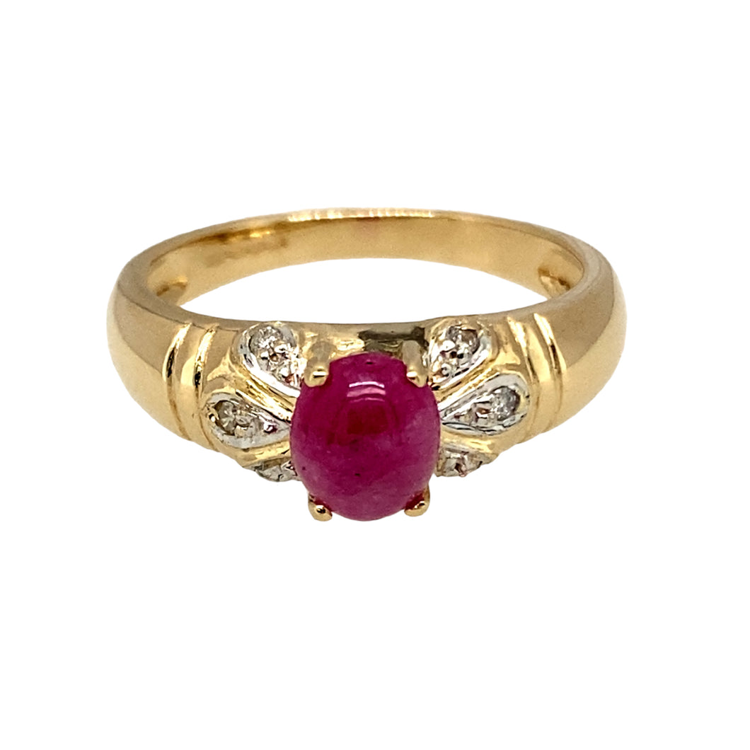 9ct Gold Diamond & Pink Stone Set Ring