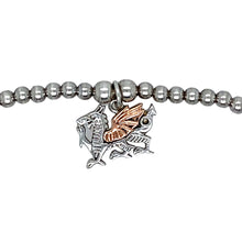 Load image into Gallery viewer, Preowned 925 Silver Clogau &amp; 9ct Rose Clogau Gold Clogau Welsh Dragon Beaded Affinity Stretchy Bracelet with the weight 5.90 grams. The charm is 11mm by 14mm
