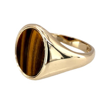 Load image into Gallery viewer, Preowned 9ct Yellow Gold &amp; Tigers Eye Signet Ring in size V with the weight 8.40 grams. The tigers eye stone is 15mm by 12mm
