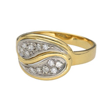 Load image into Gallery viewer, Preowned 18ct Yellow and White Gold &amp; Diamond Set Fancy Dress Ring in size O with the weight 4.50 grams. The front of the ring is 11mm high
