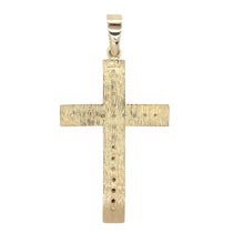 Load image into Gallery viewer, Preowned 9ct Yellow Gold &amp; Cubic Zirconia Set Large Patterned Cross Pendant with the weight 20.60 grams. The cross is 8.3cm long including the bail by 4.6cm 
