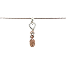 Load image into Gallery viewer, Preowned 925 Silver with 9ct Rose Gold Clogau Lovespoon Pendant on an 18&quot; curb chain with the weight 5.40 grams. The pendant is 4.3cm long including the bail
