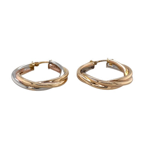 Preowned 9ct Yellow, White and Rose Gold Twisted Hoop Creole Earrings with the weight 4.30 grams