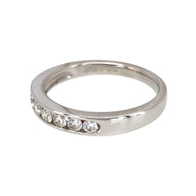 Load image into Gallery viewer, Preowned 9ct White Gold &amp; Diamond Set Band Ring in size J with the weight 2.20 grams. The band is 3mm wide at the front and there is approximately 25pt of diamond content set in the band
