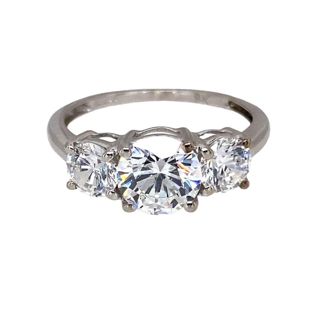 9ct White Gold & Cubic Zirconia Set Trilogy Ring