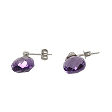 Load image into Gallery viewer, Preowned 9ct White Gold &amp; Purple Stone Crystal Style Dropper Earrings with the weight 3.10 grams. The purple stones are each approximately 13mm by 10mm
