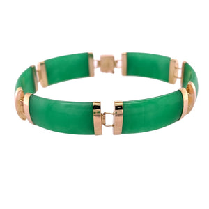 14ct Gold & Jade Bar Link 7.5" Bracelet