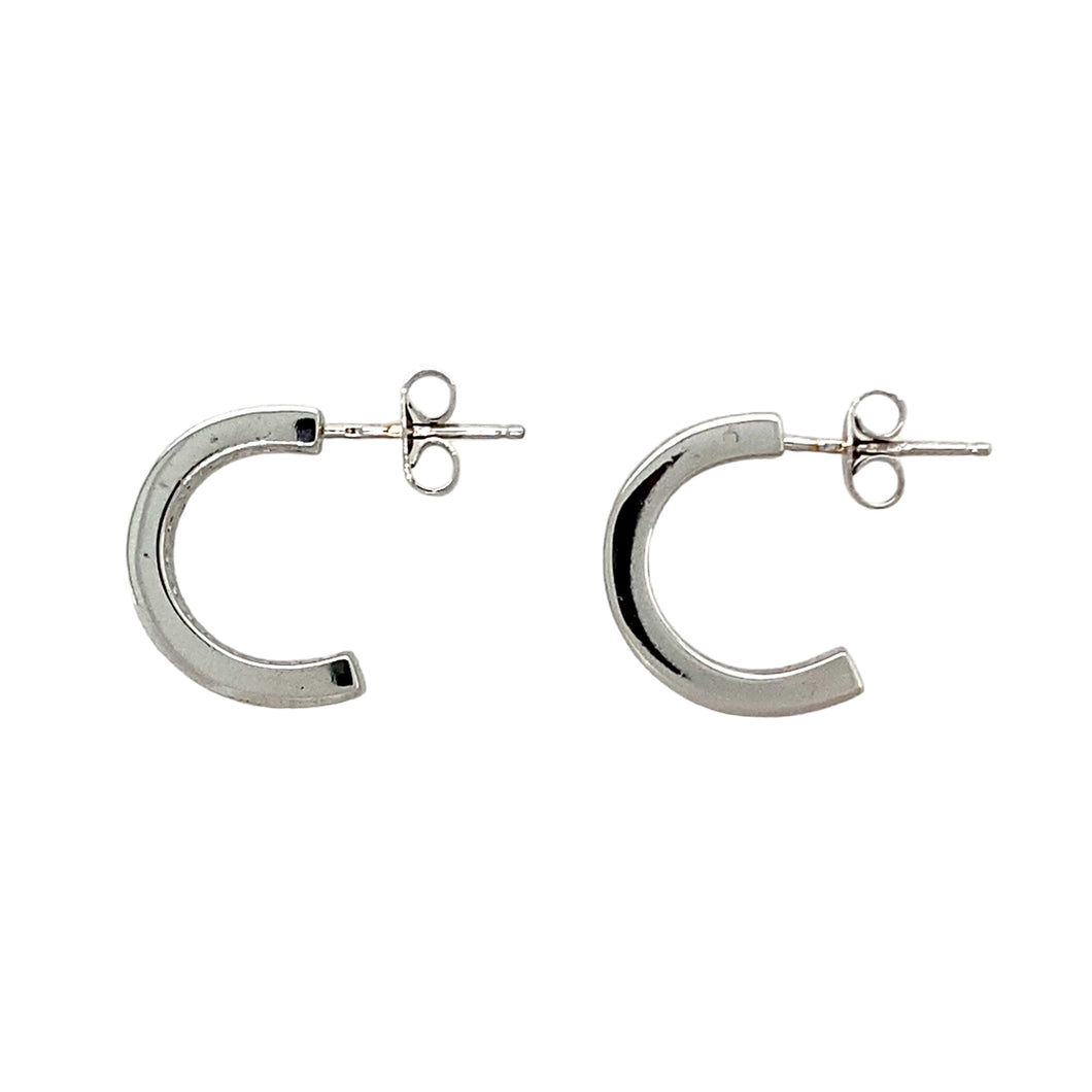 9ct White Gold & Diamond Set Half Hoop Earrings