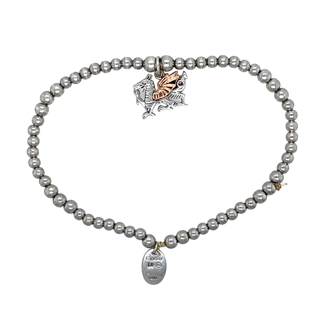 925 Silver Clogau Welsh Dragon Beaded Affinity Stretchy Bracelet