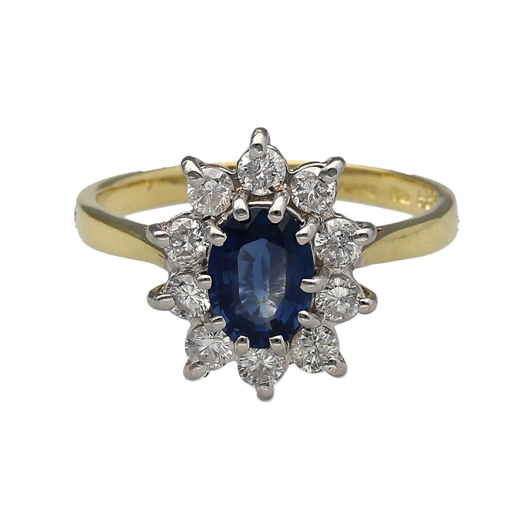 18ct Gold Diamond & Sapphire Set Cluster Ring