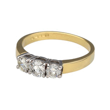 Load image into Gallery viewer, Preowned 18ct Yellow and White Gold &amp; Diamond Set Trilogy Ring in size Q with the weight 4.90 grams. There is approximately 1ct of diamond content in total at approximate clarity i1 and colour J - K
