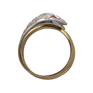 18ct Gold Diamond & Ruby Set Serpent Ring