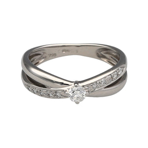 18ct White Gold & Diamond Set Crossover Band Solitaire Ring