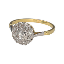 Load image into Gallery viewer, Preowned 18ct Yellow and White Gold &amp; Diamond Set Antique Style Cluster Ring in size L with the weight 2.70 grams. The front of the ring is 9mm high
