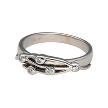 Load image into Gallery viewer, Preowned 18ct White Gold &amp; Diamond Set Patterned Band Ring in size O with the weight 4.30 grams. The front of the band is approximately 5mm high
