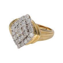 Load image into Gallery viewer, Preowned 18ct Yellow and White Gold &amp; Diamond Set Cluster Ring in size N with the weight 6.90 grams. There is approximately 1ct of diamond content set in the ring in total and the front of the ring is approximately 19mm high
