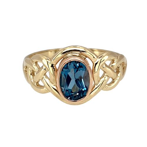 9ct Gold & Blue Topaz Clogau Celtic Knot Ring