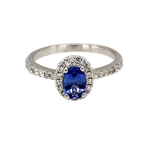 18ct White Gold Diamond & Tanzanite Set Halo Ring