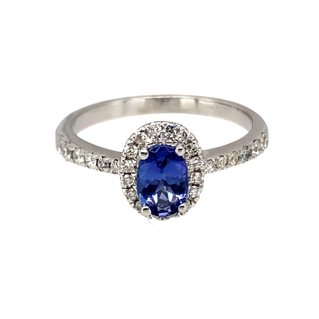 18ct White Gold Diamond & Tanzanite Set Halo Ring