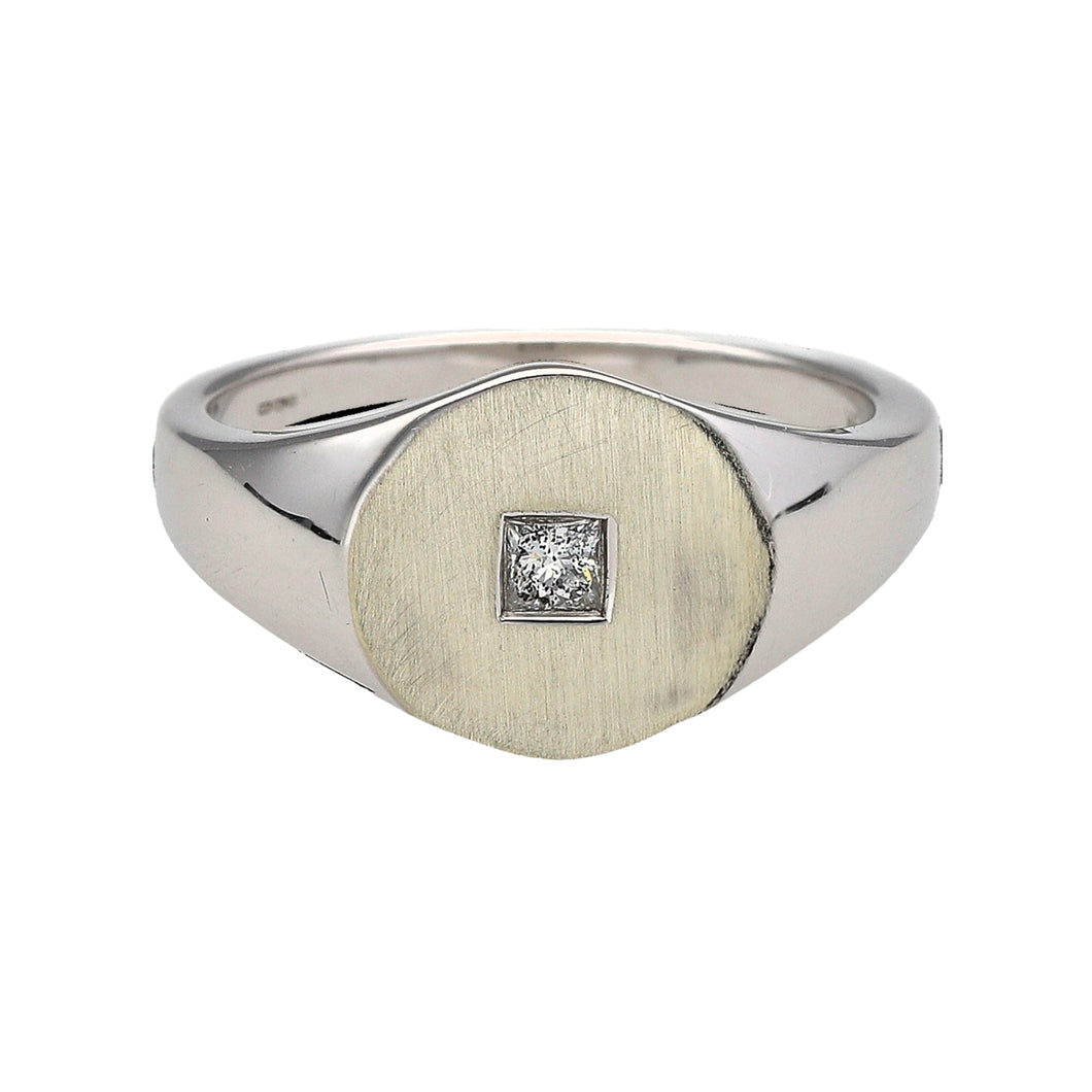 9ct White Gold & Diamond Set Signet Ring