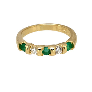 18ct Gold Diamond & Emerald Set Band Ring