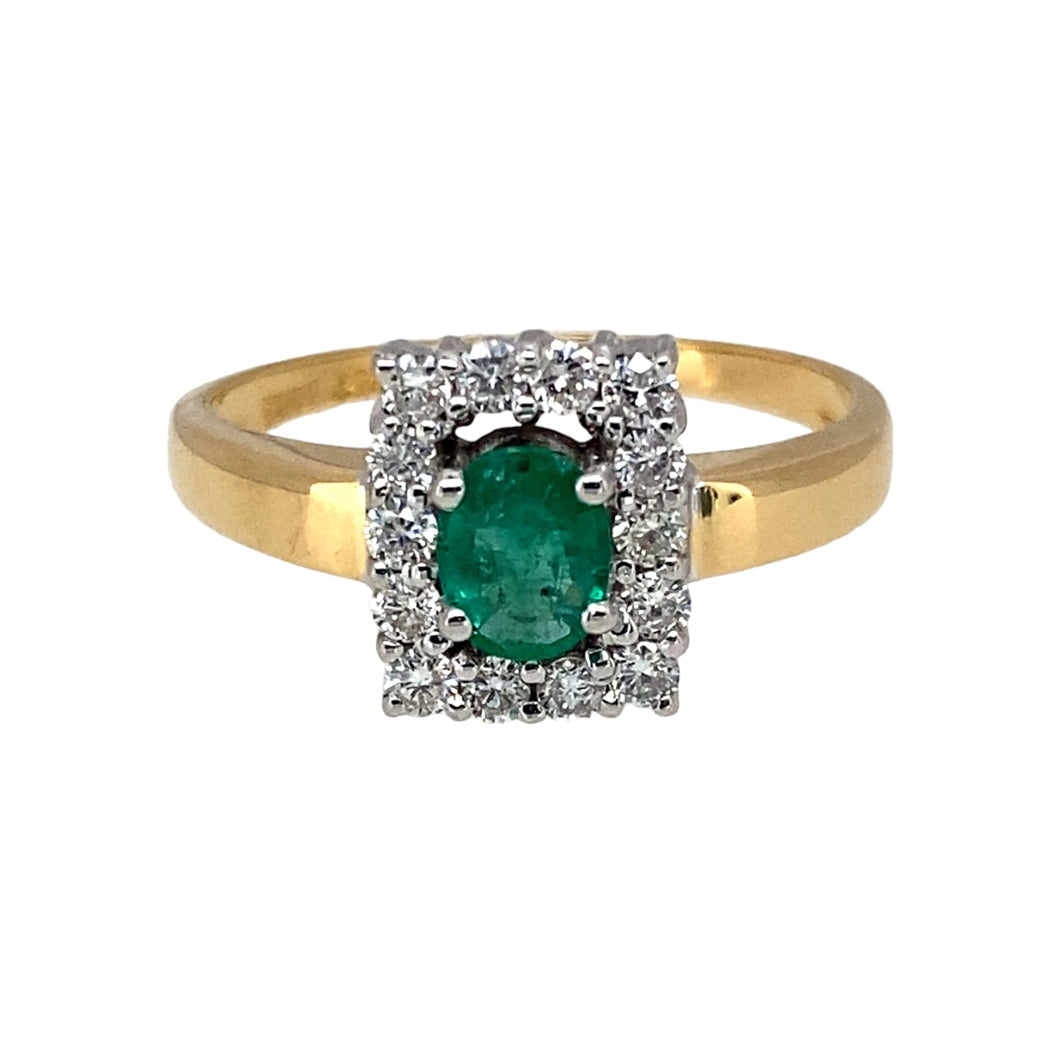 18ct Gold Diamond & Emerald Set Halo Ring