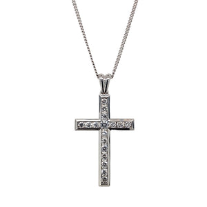 18ct White Gold & Diamond Set Cross 18" Necklace