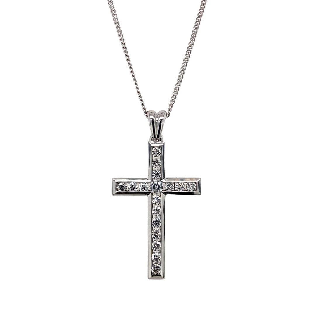 18ct White Gold & Diamond Set Cross 18