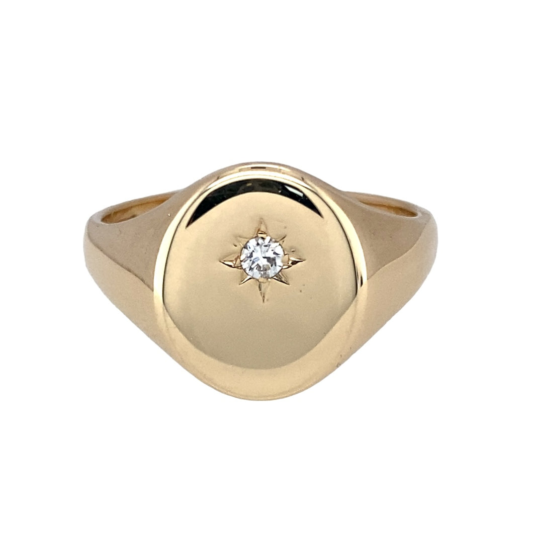 9ct Gold & Diamond Set Oval Signet Ring