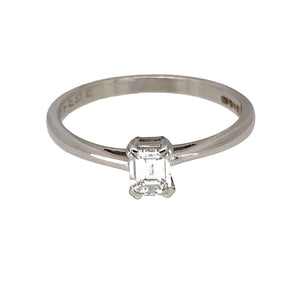 18ct White Gold & Diamond Set Emerald Cut Solitaire Ring