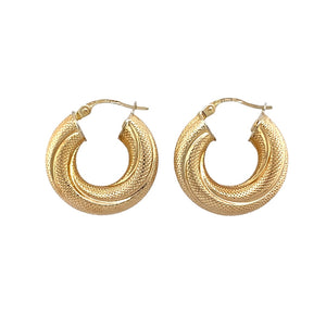 9ct Gold Patterned Twist Hoop Creole Earrings