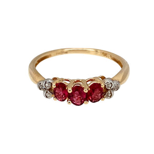 9ct Gold Diamond & Red Stone Set Ring