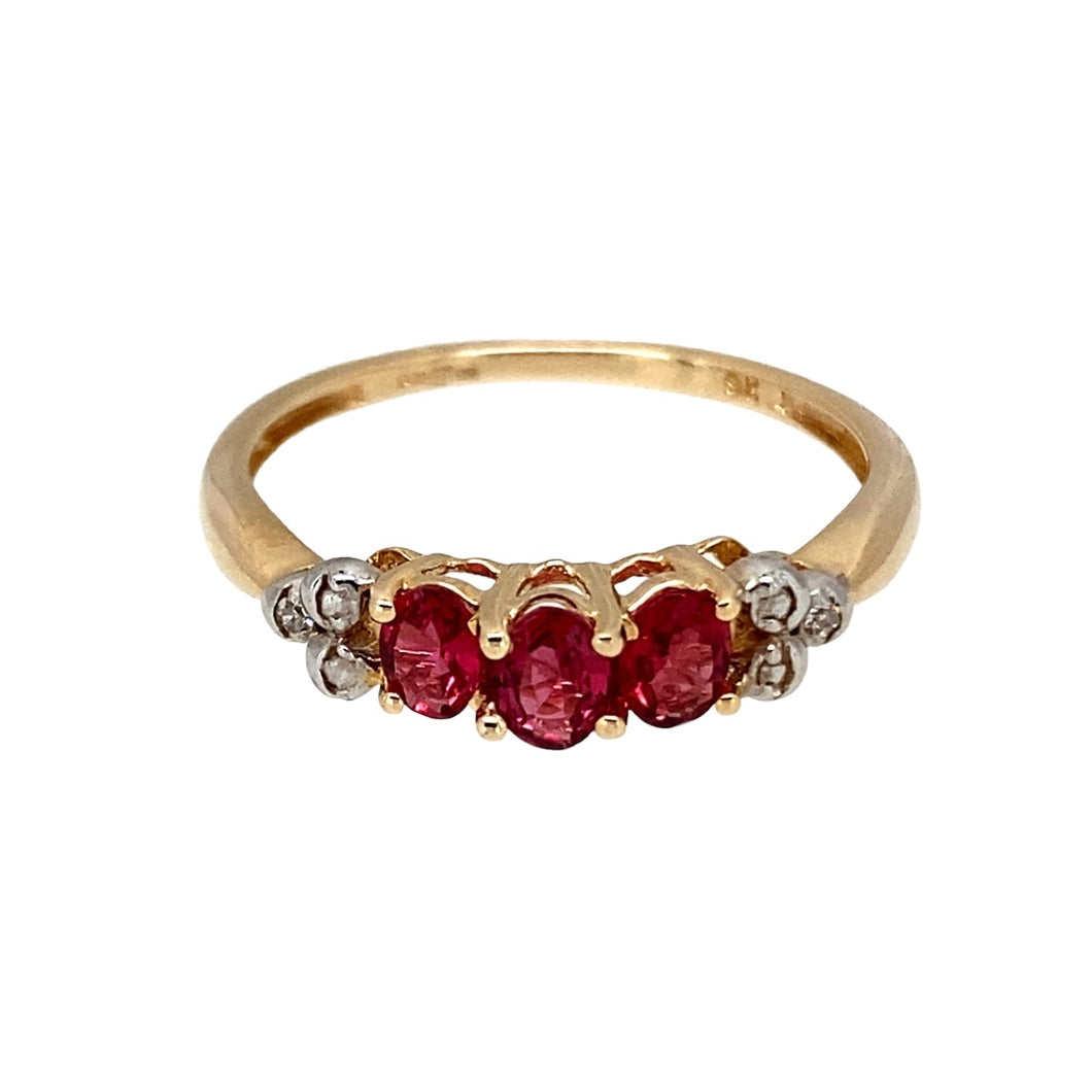 9ct Gold Diamond & Red Stone Set Ring