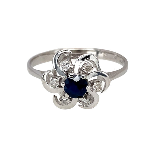 14ct White Gold Diamond & Sapphire Set Flower Ring