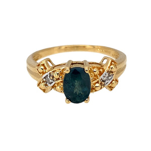 18ct Gold Diamond & Green Stone Set Ring