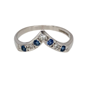 9ct White Gold Diamond & Sapphire Set Wishbone Ring